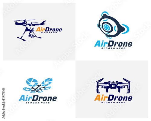 Set of Drone logo design template. Photography drone icon vector. Creative design. Illustration