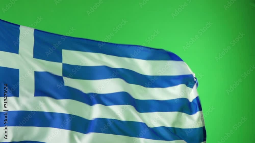 Greece Flag flying in front of Green Screen Chroma key - Greek flag on Green Background, slow motion, Greece Flag flying in front of Green Screen Chroma key - Greek flag on Green Background, slow motion,