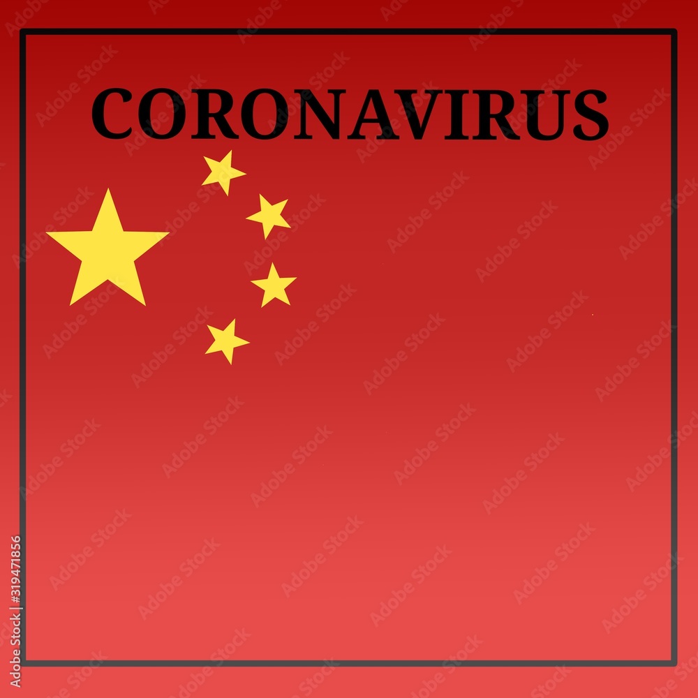 On the red background of the star of the flag of China-also the word coronavirus, copy space for text. On the red background of the star of the flag of China-also the word coronavirus, copy space for text.