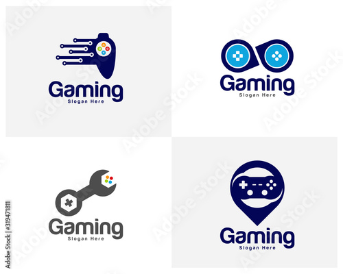 Set of Game logo template vector. Joystick design Icon. Stylized joystick buttons. Creative design. Illustration