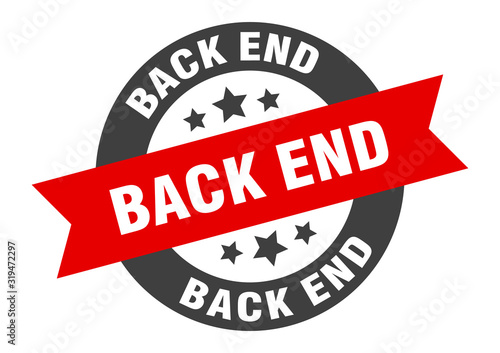 back end sign. back end round ribbon sticker. back end tag