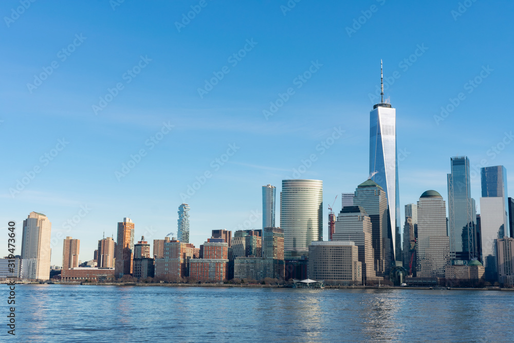 Lower Manhattan New York City Skyline along the Hudson River