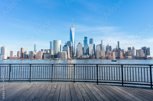 Lower Manhattan New York City Skyline along the Hudson River viewed from Jersey City