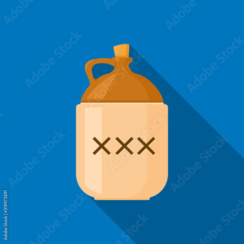 Retro Moonshine Jug Flat Icon Long Shadow Vector Illustration.