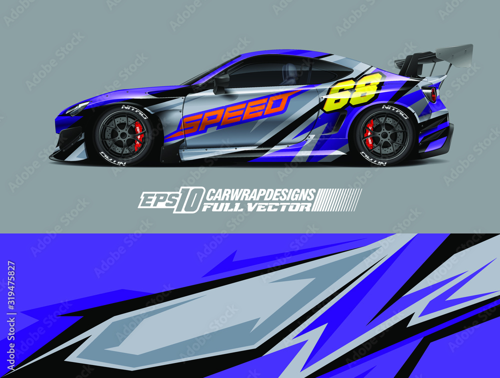 Car wrap decal graphic design. Abstract stripe racing background designs for wrap cargo van, race car, pickup truck, adventure vehicle. Full vector Eps 10 Car wrap decal graphic design. Abstract stripe racing background designs for wrap cargo van, race car, pickup truck, adventure vehicle. Full vector Eps 10