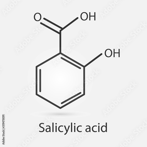 Salicylic acid molecule. Used in cosmetics, in dermatological medicines