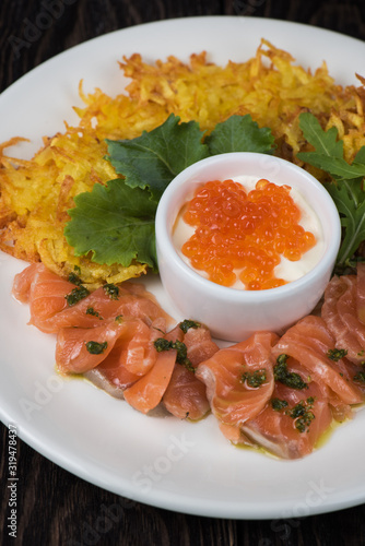 Plate with potato pancakes ...