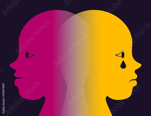 Split personality. Bipolar disorder mind mental. Vector illustration