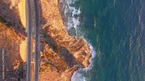 Aerial drone view of the Baja Mexico Coastline during sunset on a beautiful evening. Ensenada, Mexico.  photo