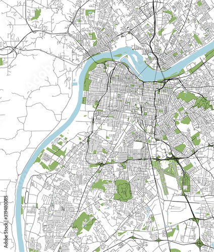 map of the city of Louisville, Kentucky, USA