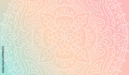 Dreamy tender gradient wallpaper with mandala pattern. horizontal background for meditation poster  banner for yoga school