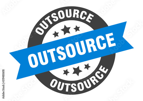 outsource sign. outsource round ribbon sticker. outsource tag