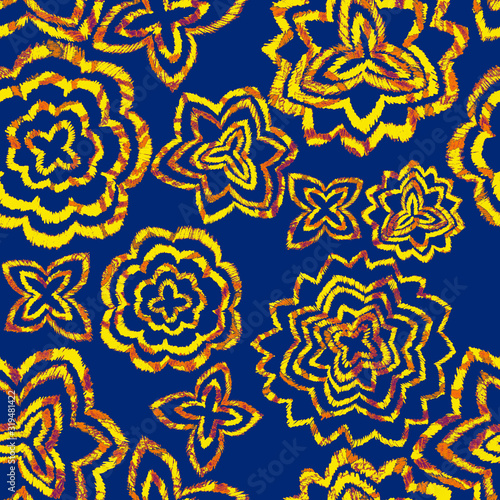 Creative seamless pattern with hand drawn ikat stars. Ethnic boho seamless pa...