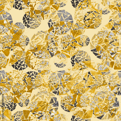 Creative seamless pattern with hand drawn circles with spots and triangles. G...
