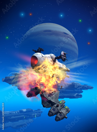 Fototapeta spaceships battle near a planet