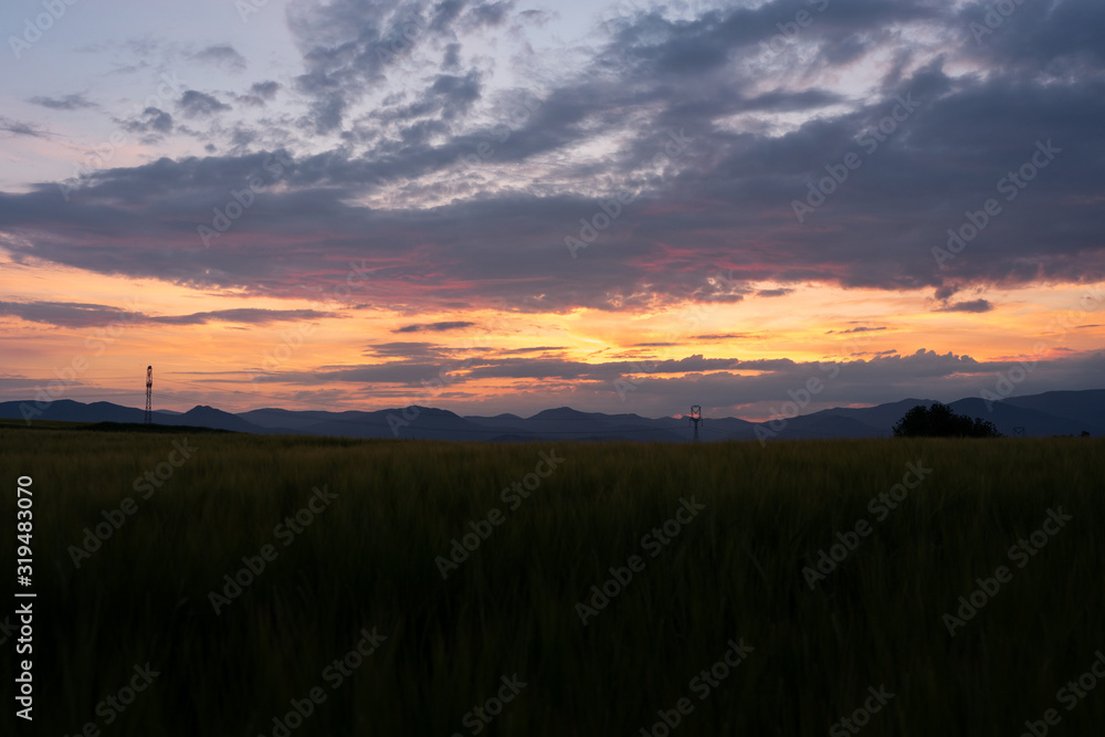Sunset with the view of Velka Fatra mountains in Slovakia