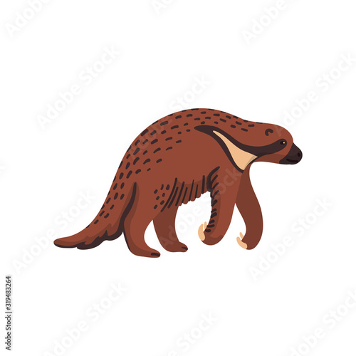 Extinct animals. Megalonyx. Prehistoric extinct north american giant ground sloth, jeffersons sloth. Flat style vector illustration isolated on white background. photo