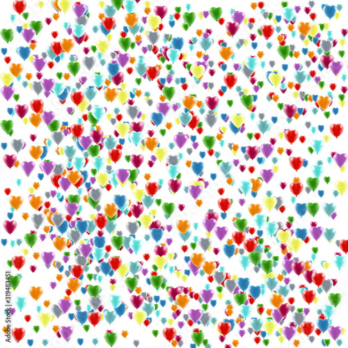 many festive multi-colored balls on a white background