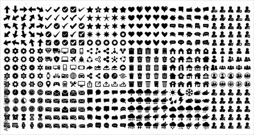 Mega set of icons in trendy line style. Arrow, Business, bubble chat, Check mark, device gadget, home, love, mail, user, setting and weather. Big set Icons collection. Vector illustration