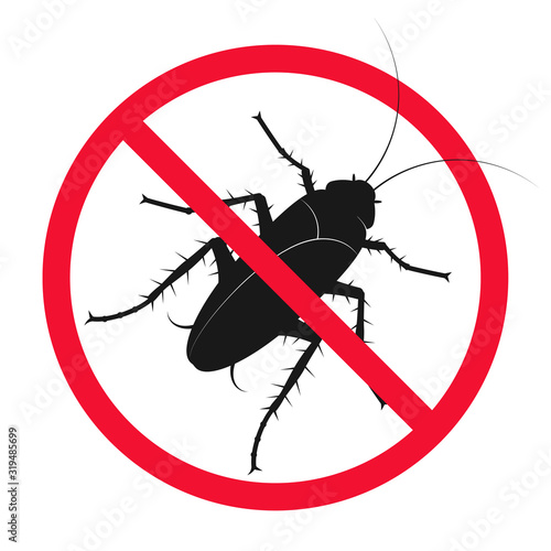 Insect and pest control cockroach in red circle sign