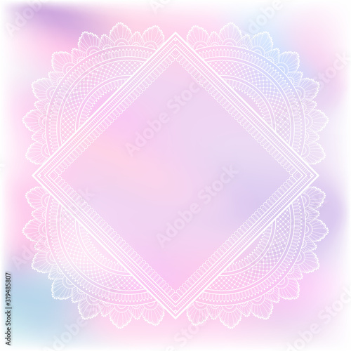 Blurred pastel background with decorative pattern in ethnic oriental style on for greeting card, invitation or announcement