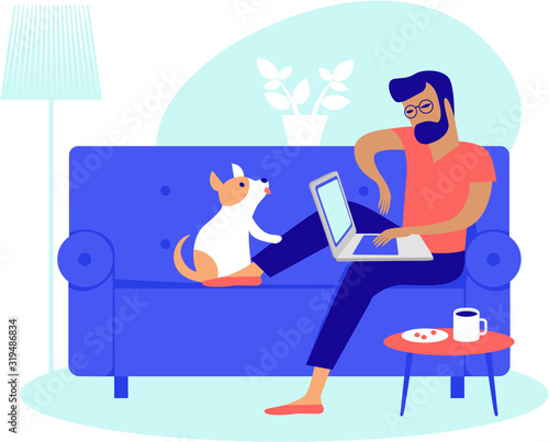 Young man working at home as freelancer 