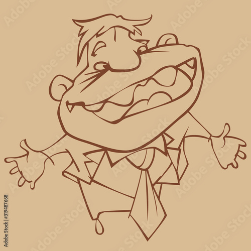 sketch of cartoon funny man in a suit standing spreading his arms to the sides