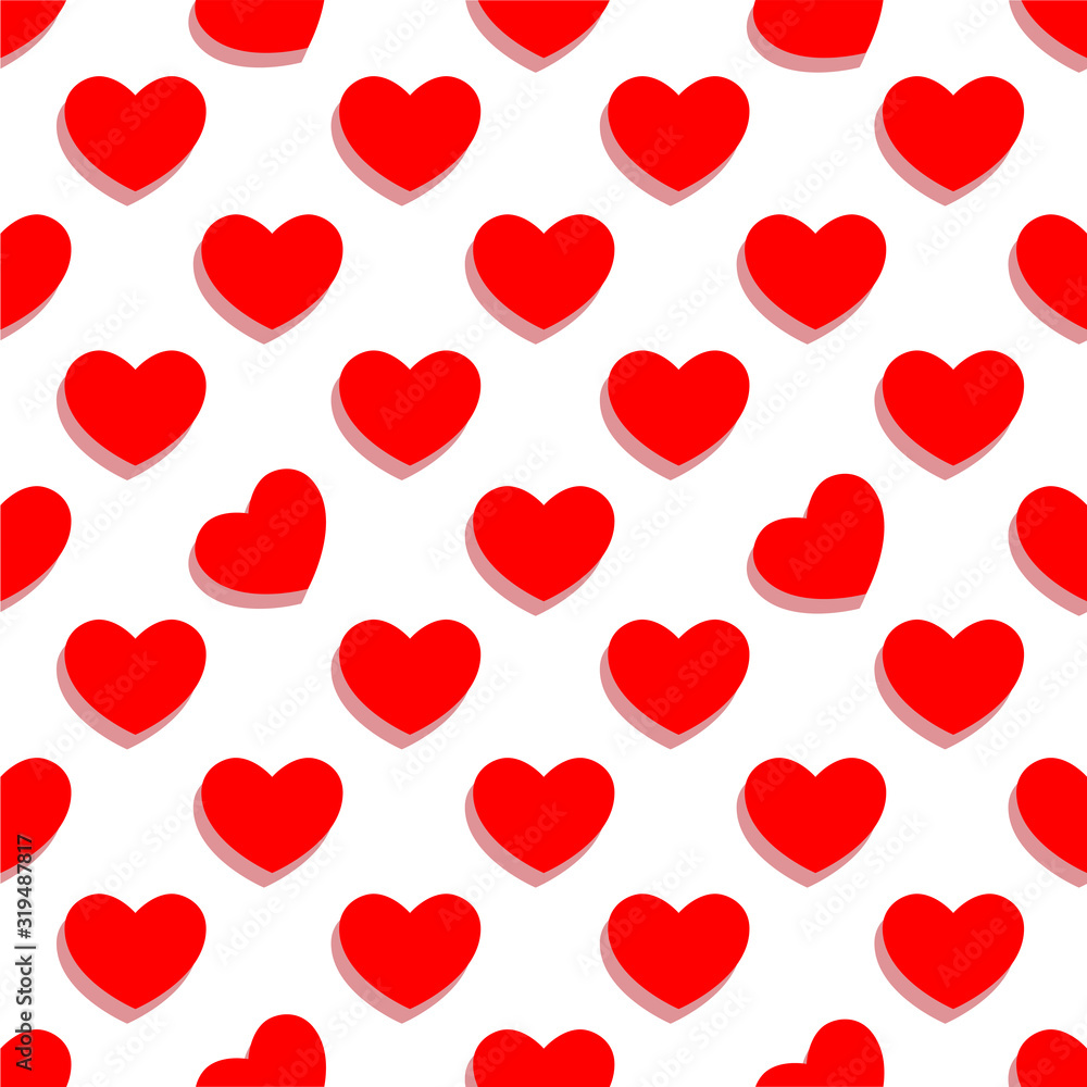 Seamless vector pattern with red hearts on white background. Heart background for valentine\'s day