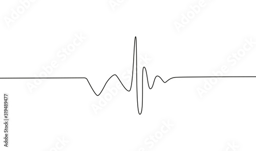 Human heart and rhythm silhouette, single continuous black line. Healthy, medicine. Sketch, outline drawing.