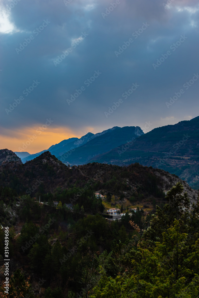 The sunrise in the French Alps mountains during a hike The sunrise in the French Alps mountains during a hike