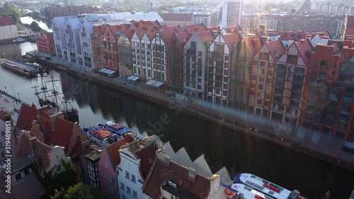 Aerial View of Gdansk, Old Town, Stare Miasto, Stara Motlawa, Strefa Historyczna, Wolne Miasto, Poland photo