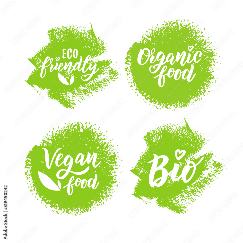 Organic food hand lettering text set for logo , stickers or label. Element for design menu restaurant or café. Typography vector illustration. Organic food hand lettering text set for logo , stickers or label. Element for design menu restaurant or café. Typography vector illustration.