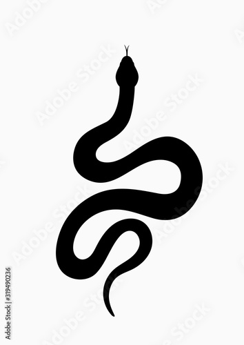 Black silhouette snake. Isolated symbol or icon snake on white background. Abstract sign snake. Vector illustration