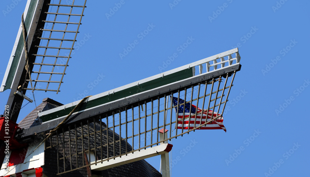 American Flag Flies Over Dutch Windmill American Flag Flies Over Dutch Windmill