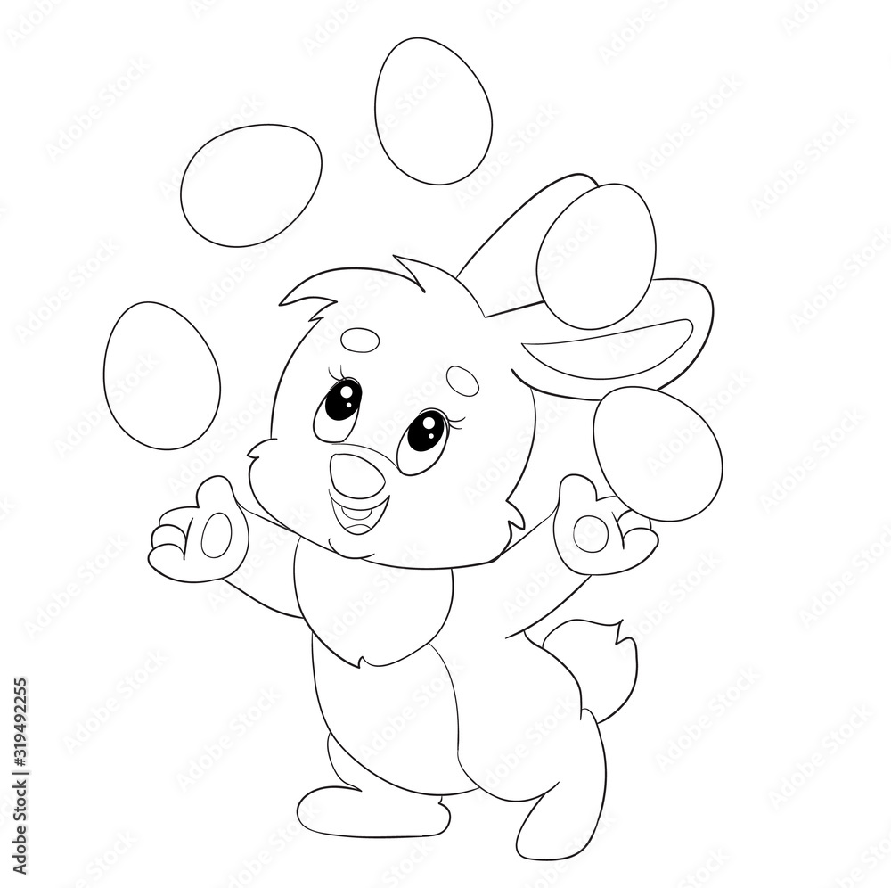 cute bunny juggles easter eggs, contour, isolated object, cute bunny juggles easter eggs, contour, isolated object,