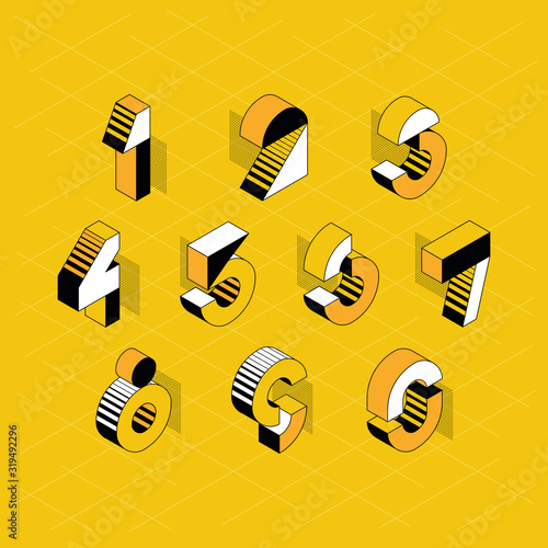 Vector numerals. Set of isometric color geometry shapes' figures and numbers.