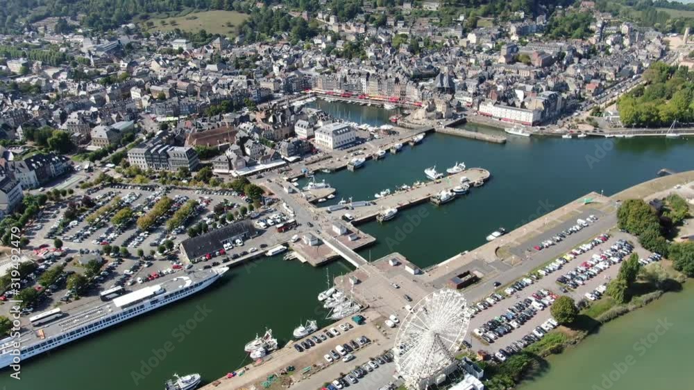 Aerial drone view on Honfleur, France some with famous places and architecture of the village Aerial drone view on Honfleur, France some with famous places and architecture of the village