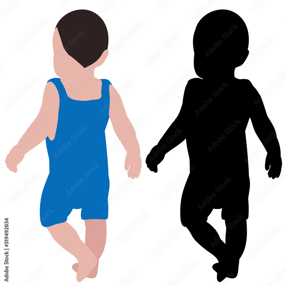  white background, the baby is walking, flat style