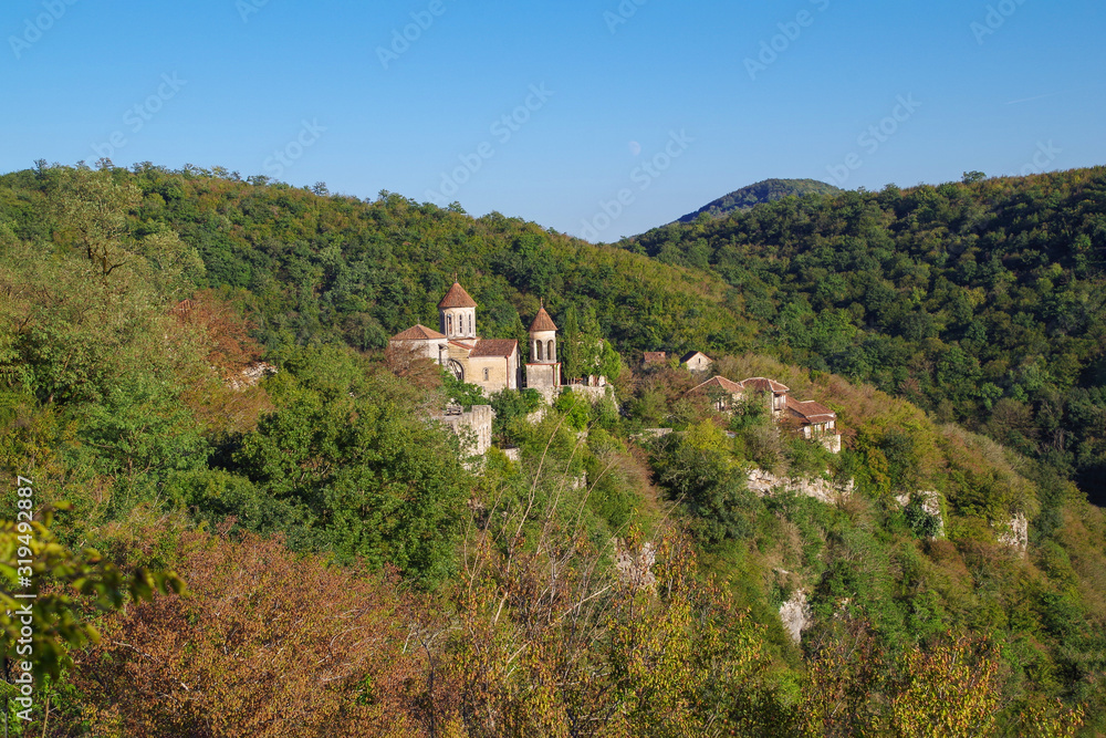 Monastery Motsameta, located on the picturesque mountain over the Rioni River. Georgia, Imereti region, near Kutaisi