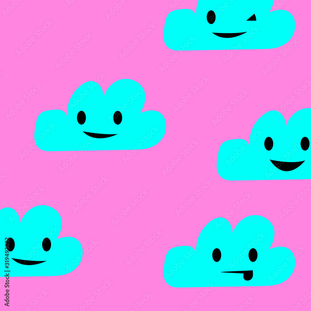 Seamless pattern with cute clouds on purple background. Ornament for children's textiles and wrapping. Flat style. Seamless pattern with cute clouds on purple background. Ornament for children's textiles and wrapping. Flat style.