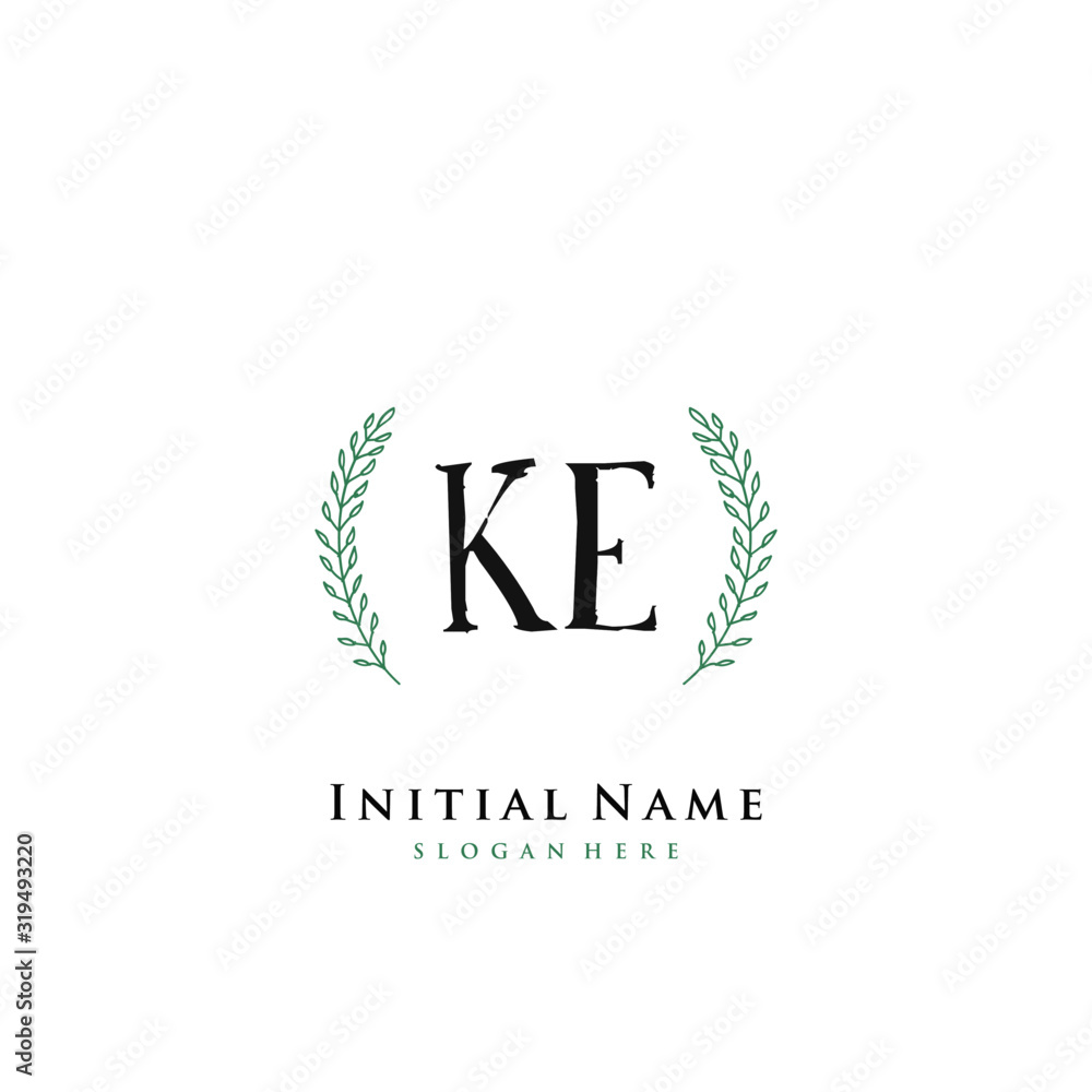 KE Initial handwriting logo vector