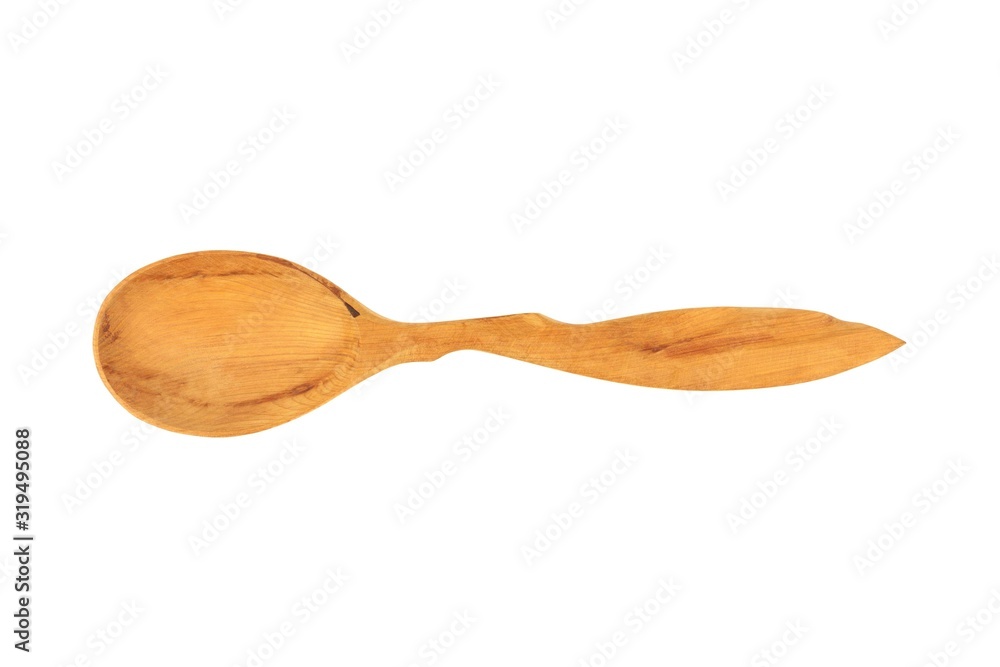wooden juniper spoon isolated on white background top view wooden juniper spoon isolated on white background top view