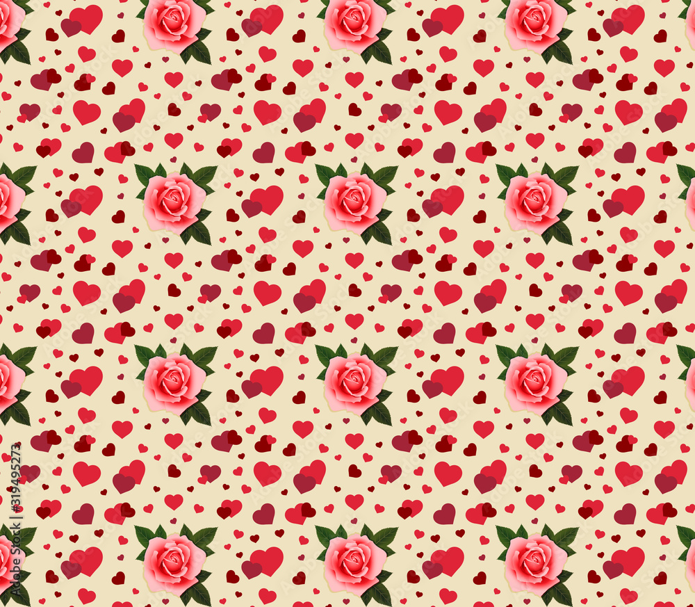 Valentine heart pattern with rose in the middle for Valentine's Day Valentine heart pattern with rose in the middle for Valentine's Day