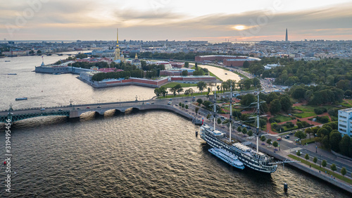 evening historical center of Saint Petersburg from a height of flight