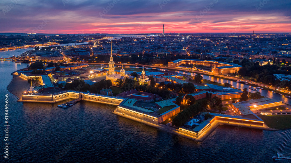 evening historical center of Saint Petersburg from a height of flight