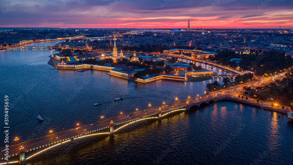 evening historical center of Saint Petersburg from a height of flight evening historical center of Saint Petersburg from a height of flight