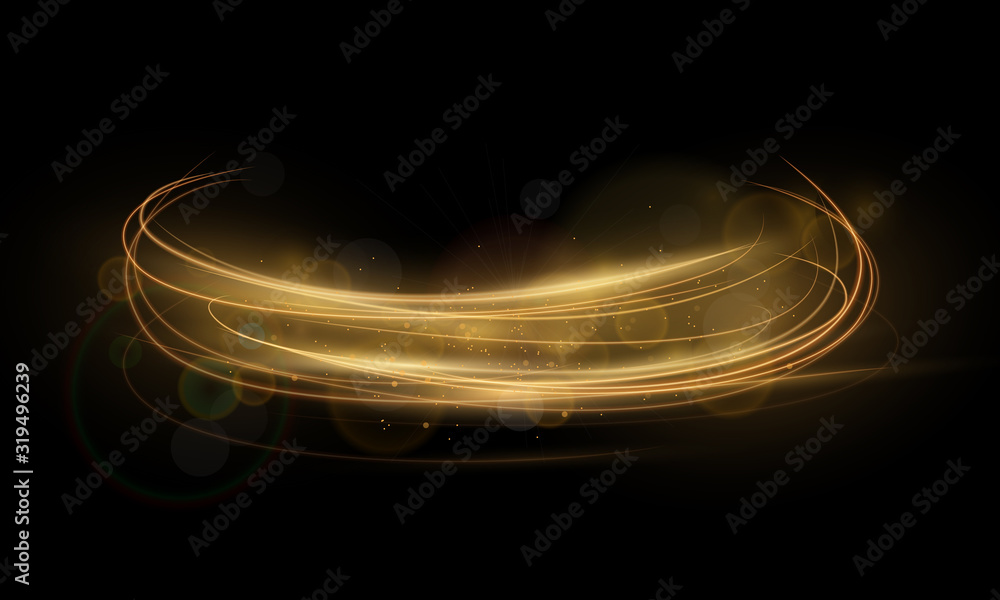 golden abstract transparent light circle effect backgroun, abstract glowing rings - obrazy, fototapety, plakaty 