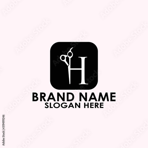 logo letter h haircut circle vector design