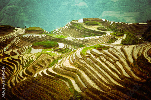 Picturesque traditional rice terraces in Chinese mountains. photo