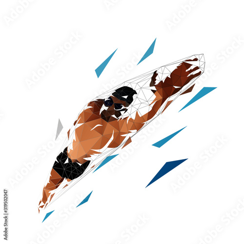 Crawl swimming, isolated vector swimmer low polygonal illustration